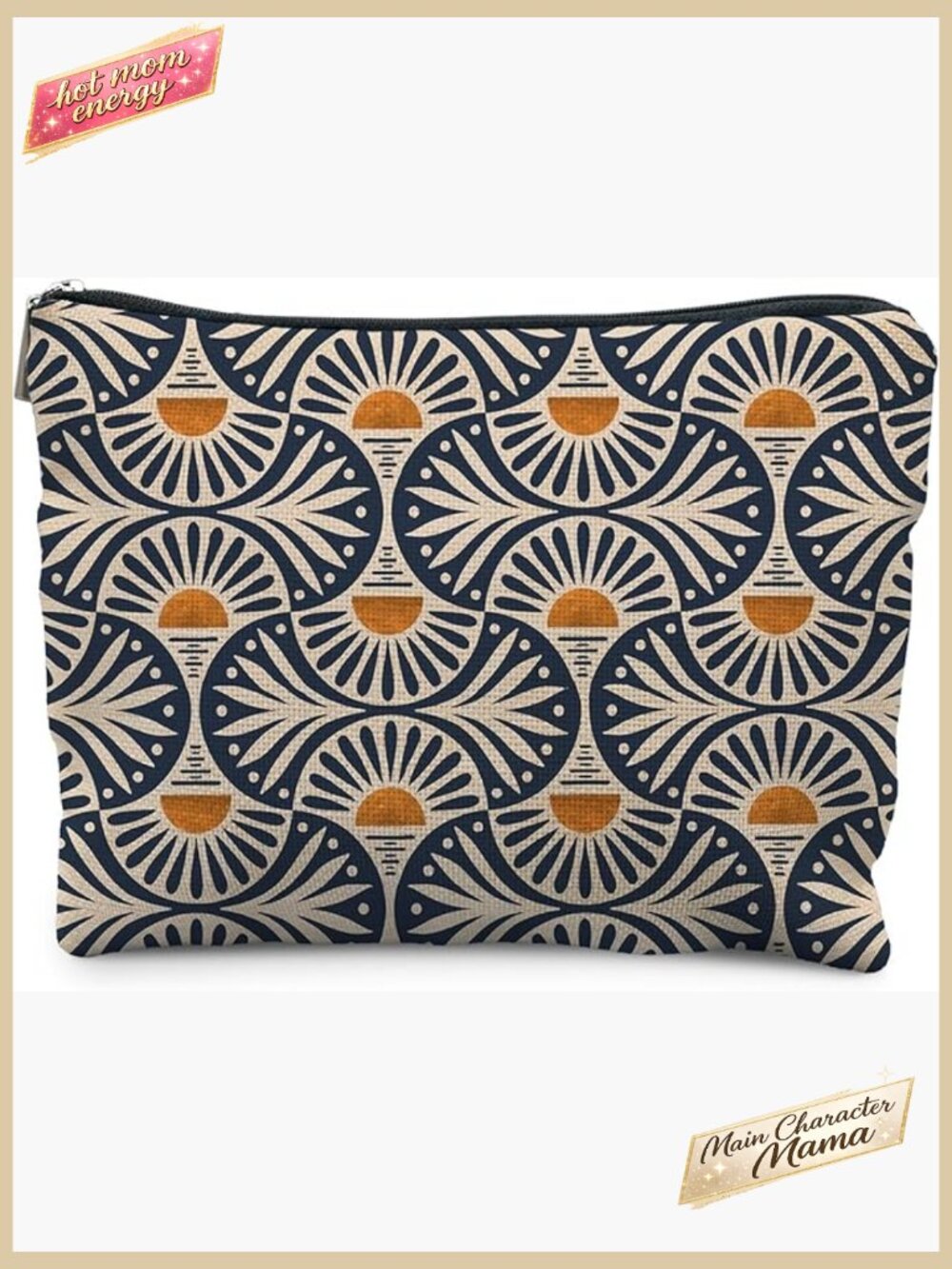 Boho Linen Makeup Bag Waterproof Cosmetic Pouch Sunset Leaf Aesthetic - Picture 1 of 6